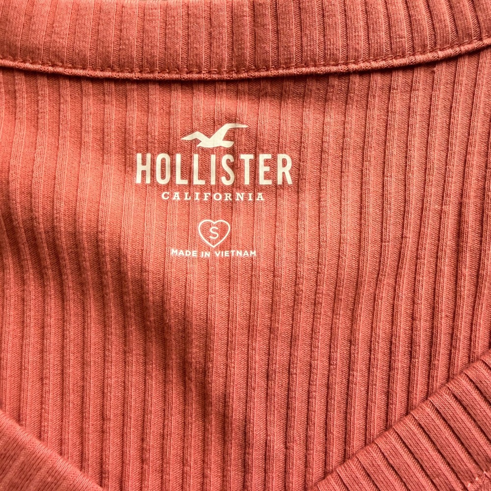 Hollister Ribbed Knit Cardigan Button Front Tie Waist Long Sleeve Coral Small - Picture 3 of 5